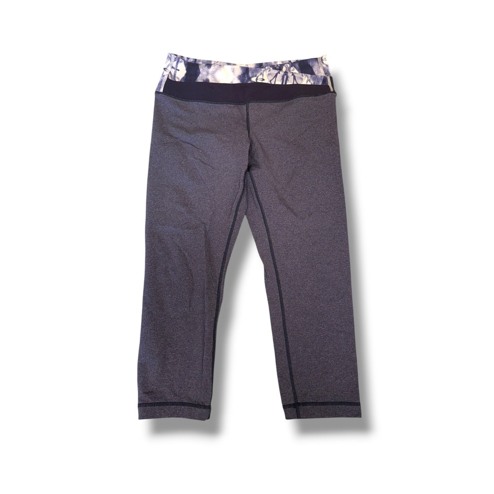 Lululemon‎ Crop Leggings Womens 6 Heather Gray Blue Tie Dye Print Yoga Capri